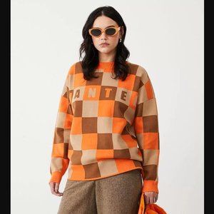 BLUE STEEL Women's Knitted Sweater With Plaid Print Wanted Size M in Brown